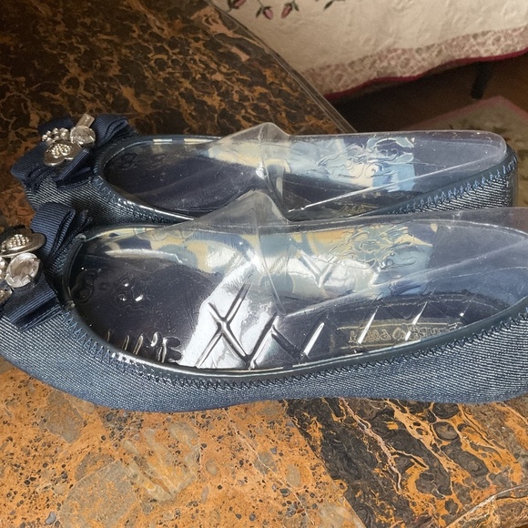 COACH BLUE DENIM TEXTILE BOW COACH DECOR BALLERINA FLAT SIZE US 8.5 - Picture 5 of 13
